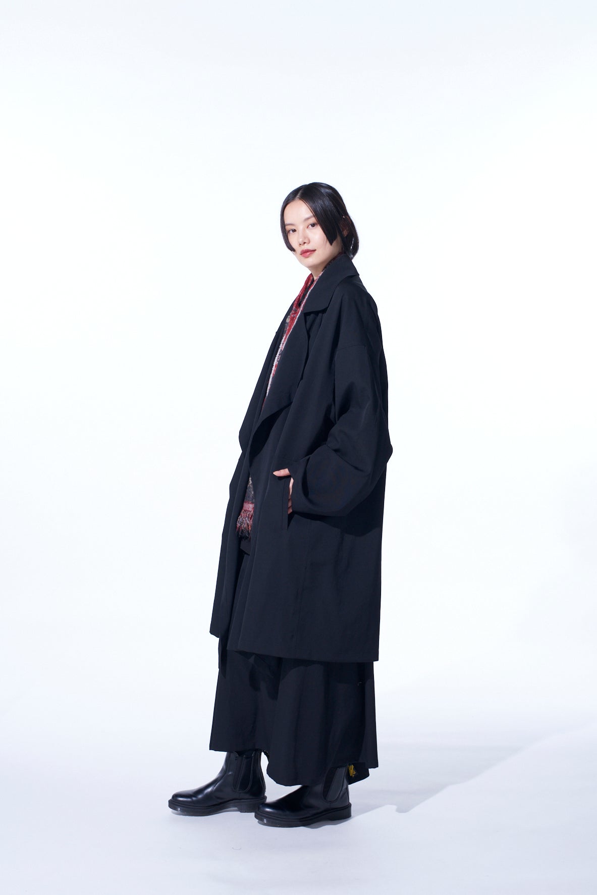 WASHER WOOL GABARDINE FLAME DOUBLE DRAPE COAT