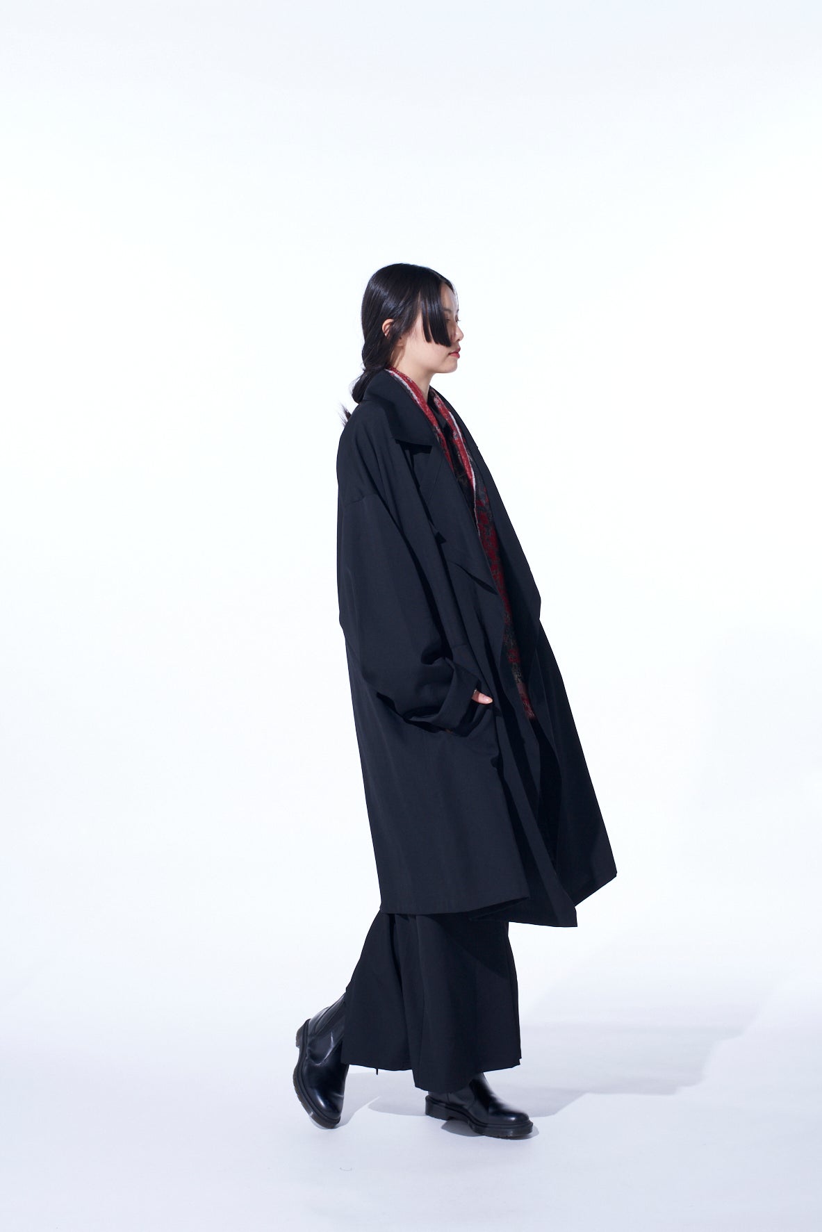 WASHER WOOL GABARDINE FLAME DOUBLE DRAPE COAT