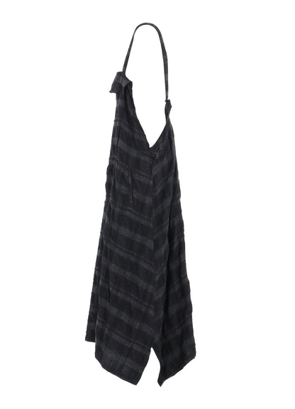 FULLING FINISHED SHADOW CHECK PLEATED SHOULDER STRAP DRESS