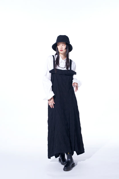 FULLING FINISHED SHADOW CHECK PLEATED SHOULDER STRAP DRESS