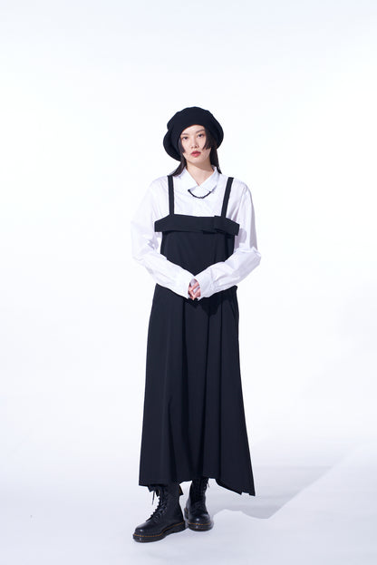 WASHER WOOL GABARDINE PLEATED SHOULDER STRAP DRESS