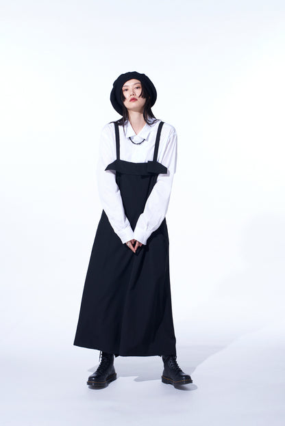 WASHER WOOL GABARDINE PLEATED SHOULDER STRAP DRESS