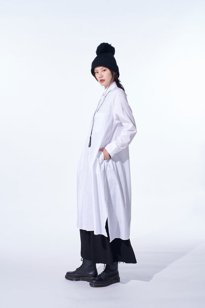 COTTON BROAD PLEATED SHIRT DRESS