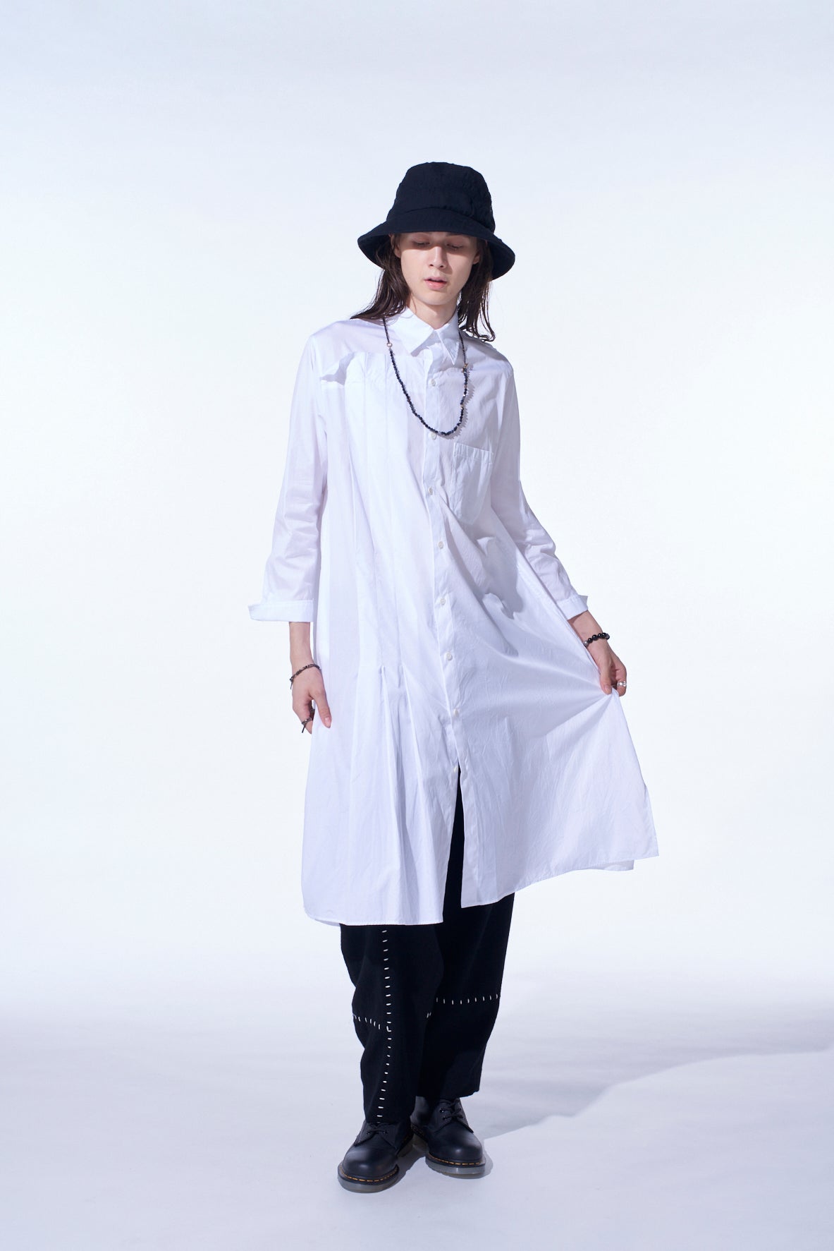 COTTON BROAD PLEATED SHIRT DRESS