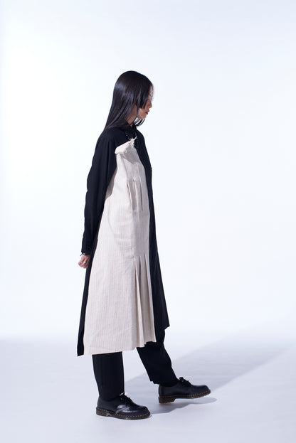 COTTON TWILL SHIRT DRESS WITH STRIPED PLEATED FABRIC