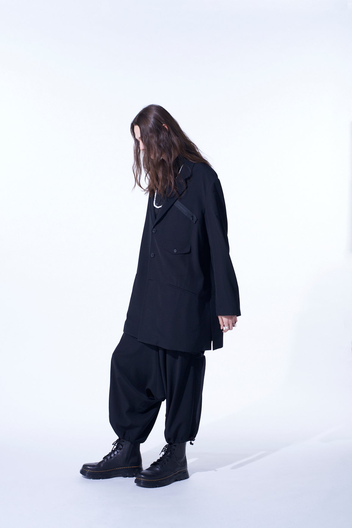 PE/GABARDINE ZIPPER-TAPED LONG JACKET