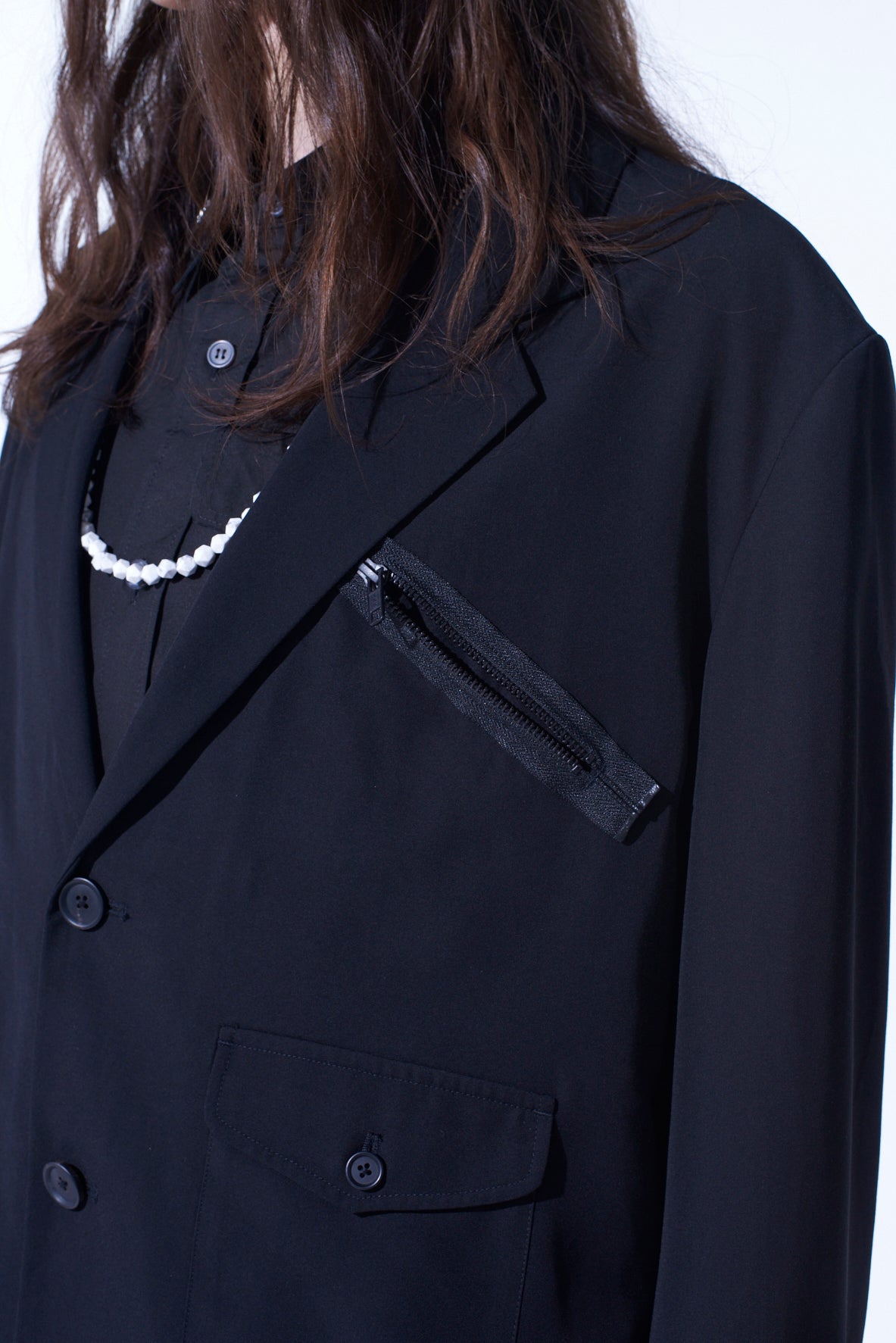 PE/GABARDINE ZIPPER-TAPED LONG JACKET