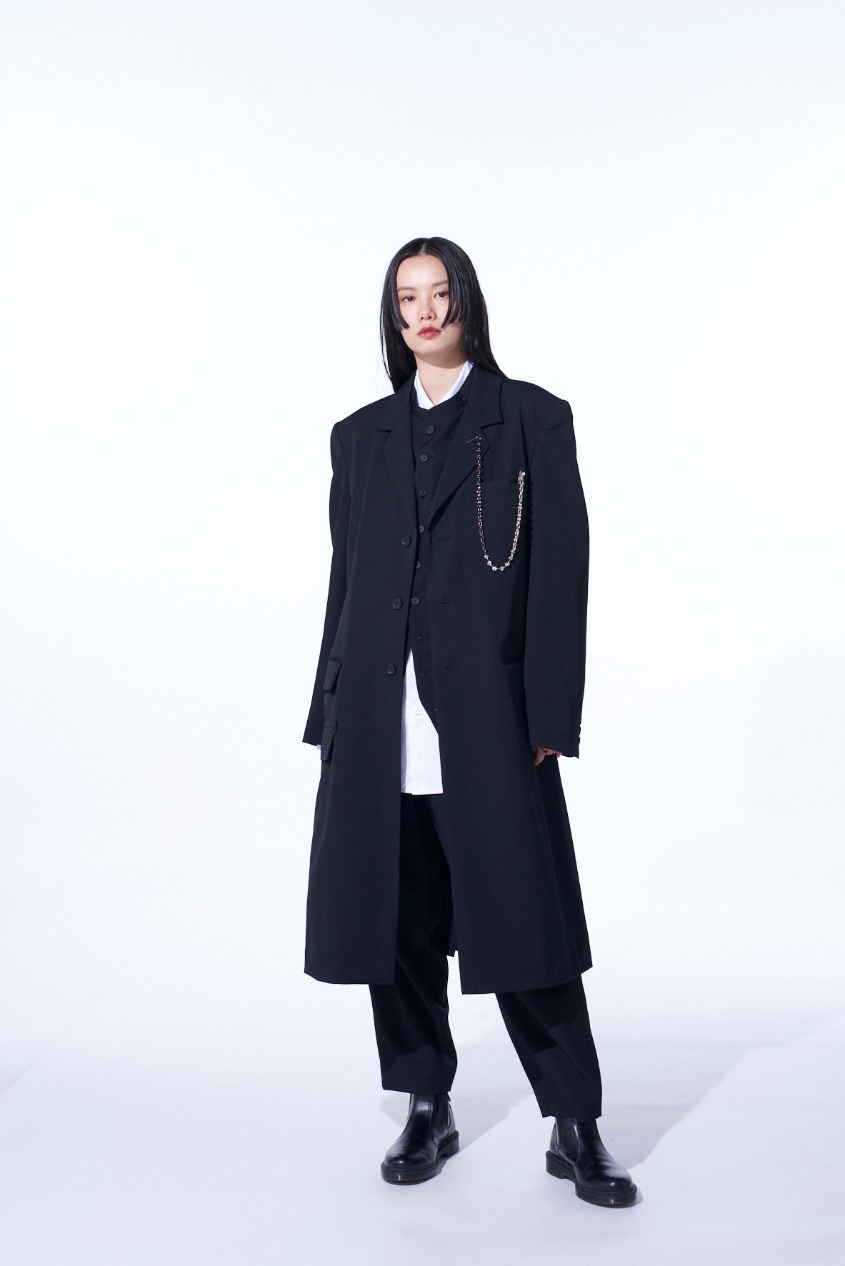 WASHER WOOL GABARDINE SLIM LONG JACKET