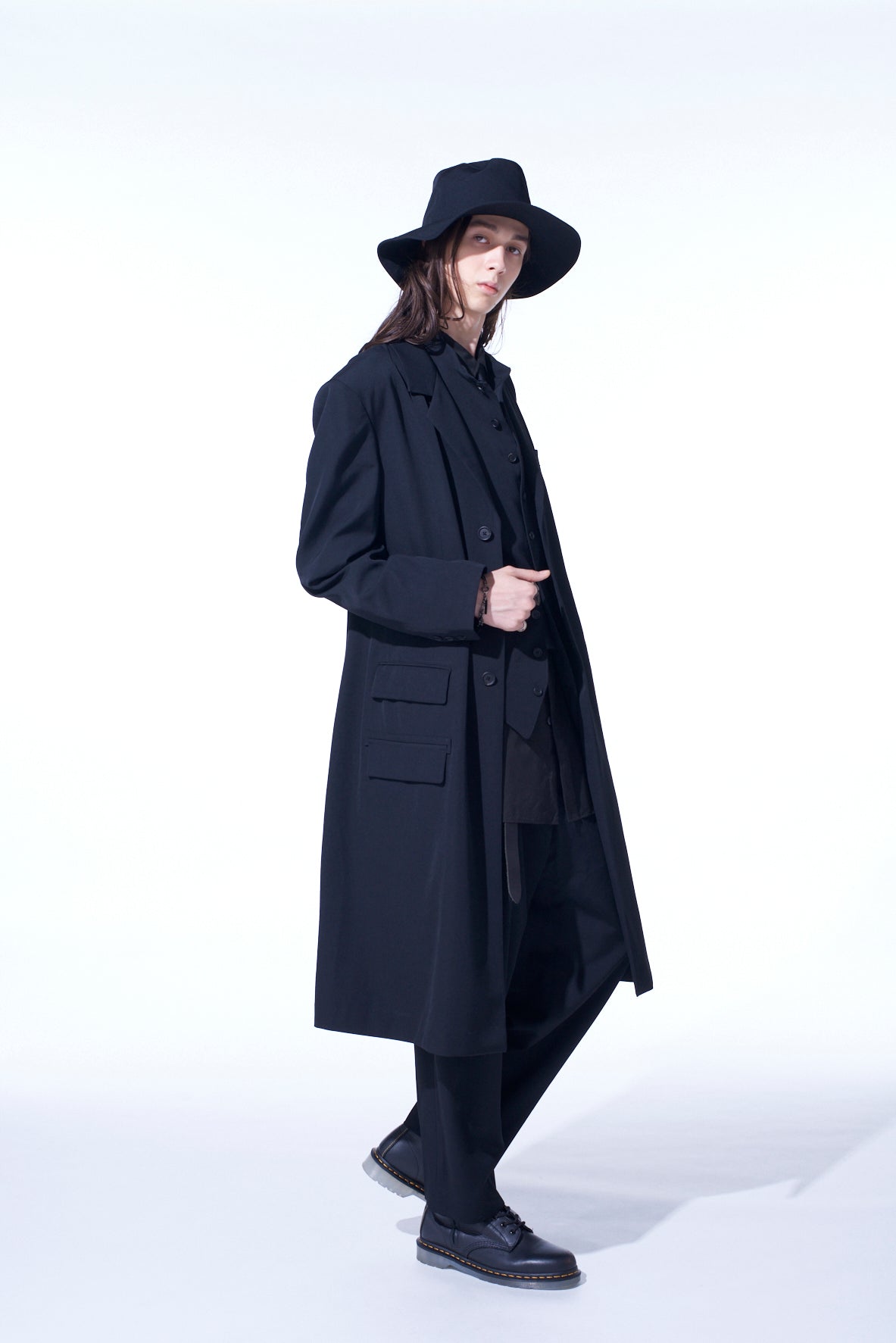 WASHER WOOL GABARDINE SLIM LONG JACKET