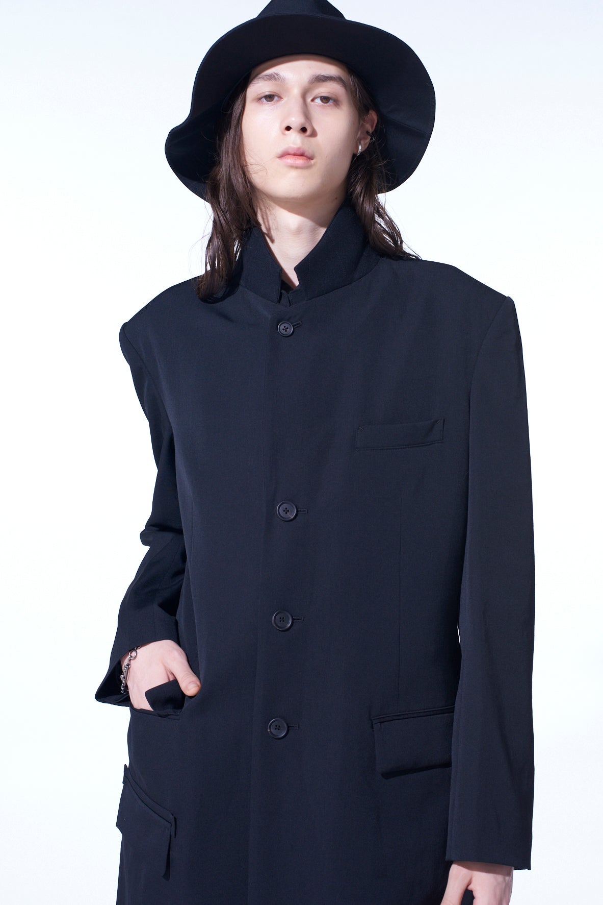 WASHER WOOL GABARDINE SLIM LONG JACKET