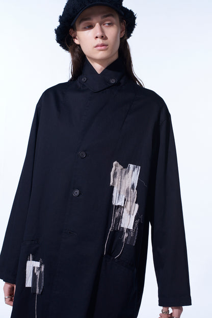 COTTON TWILL "BORO"APPLIQUE LONG JACKET