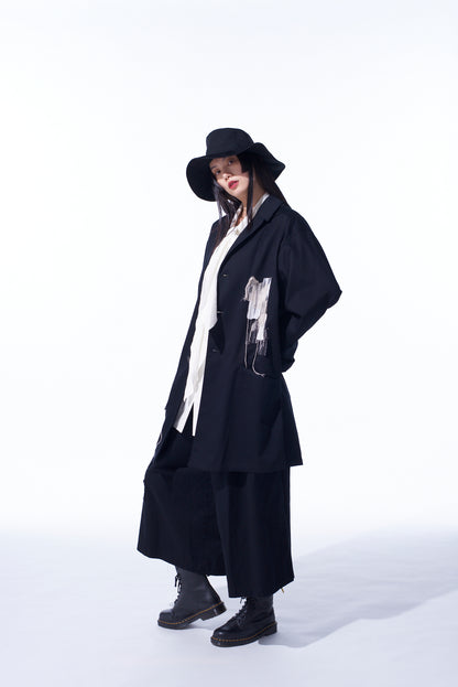 COTTON TWILL "BORO"APPLIQUE LONG JACKET