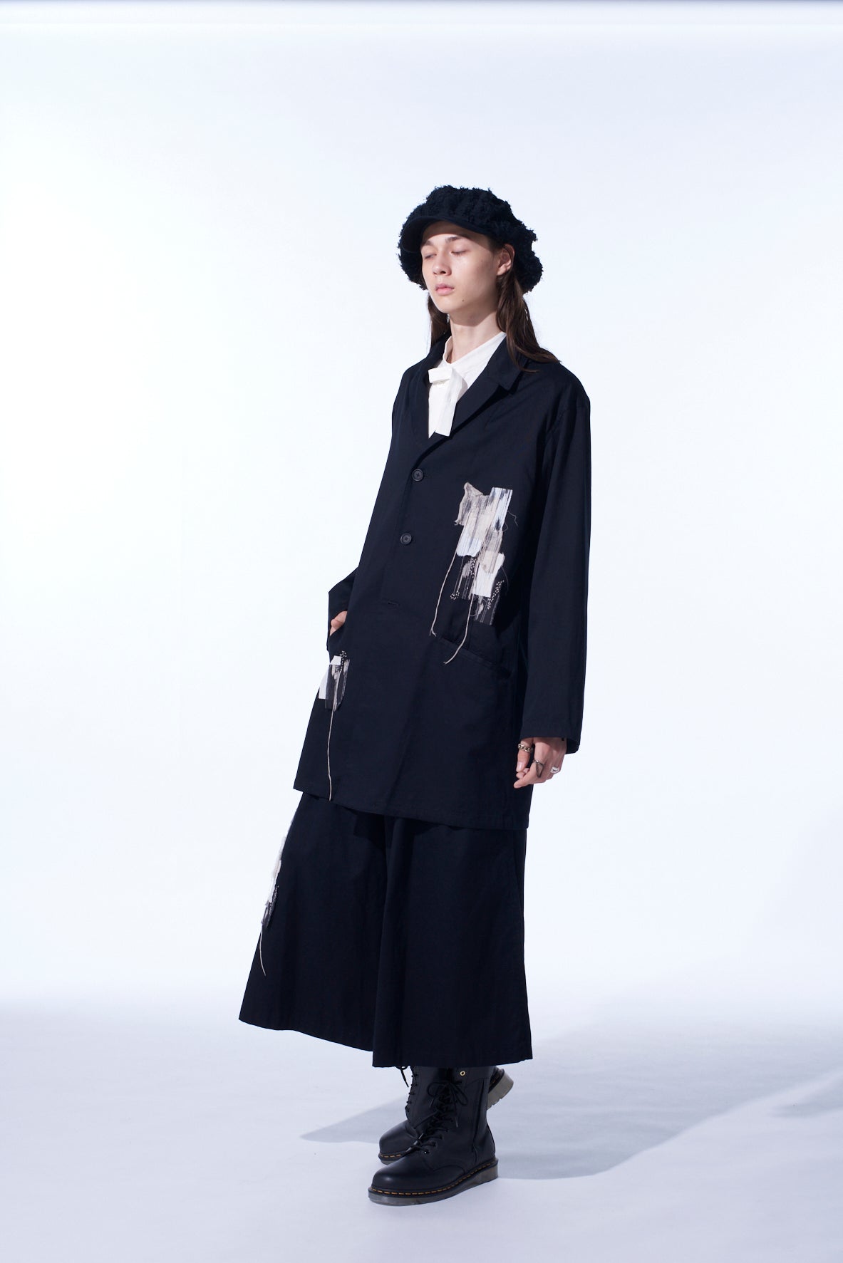 COTTON TWILL "BORO"APPLIQUE LONG JACKET