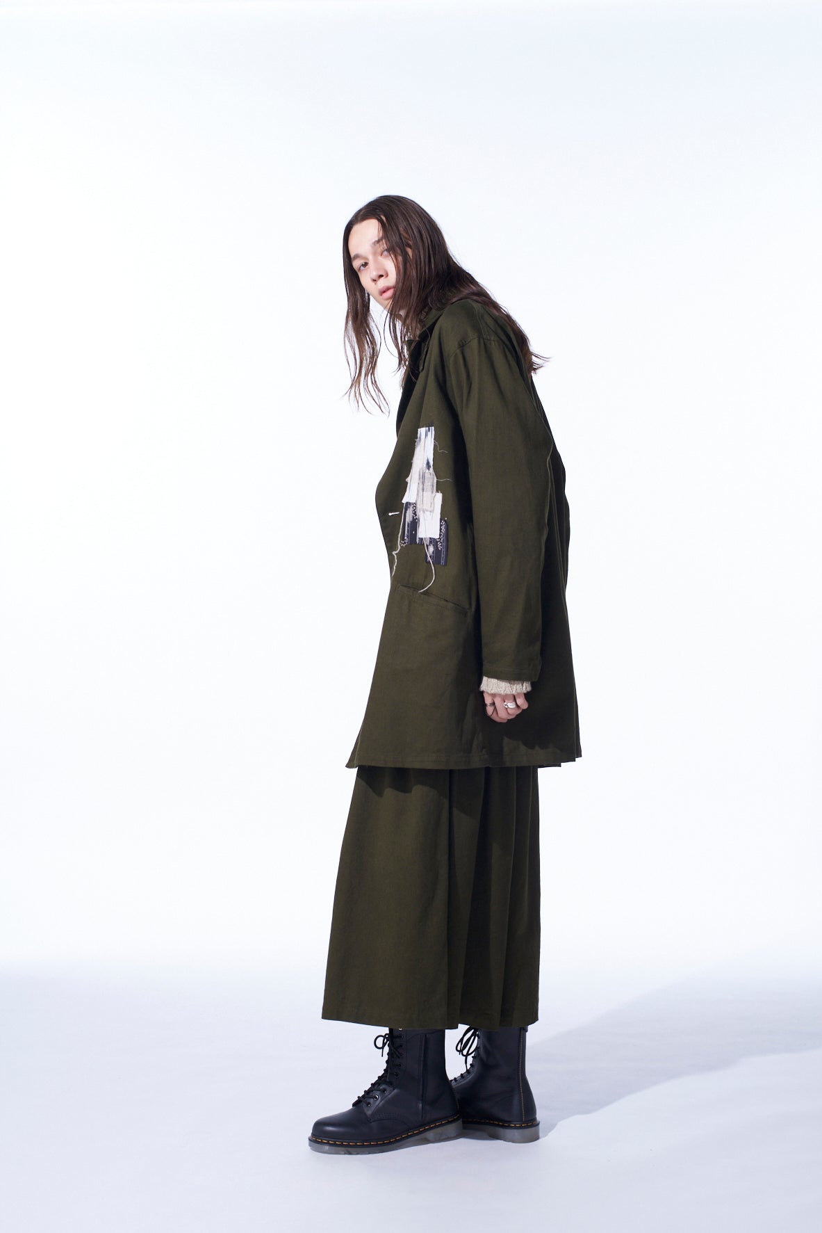 COTTON DRILL "BORO"APPLIQUE LONG JACKET