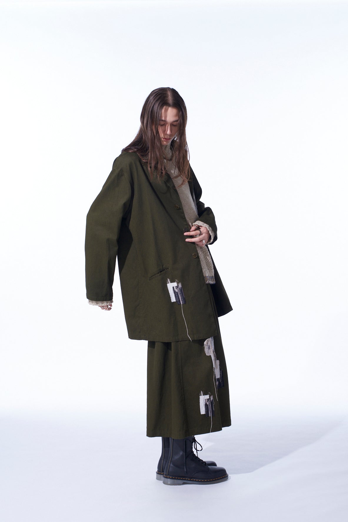 COTTON DRILL "BORO"APPLIQUE LONG JACKET