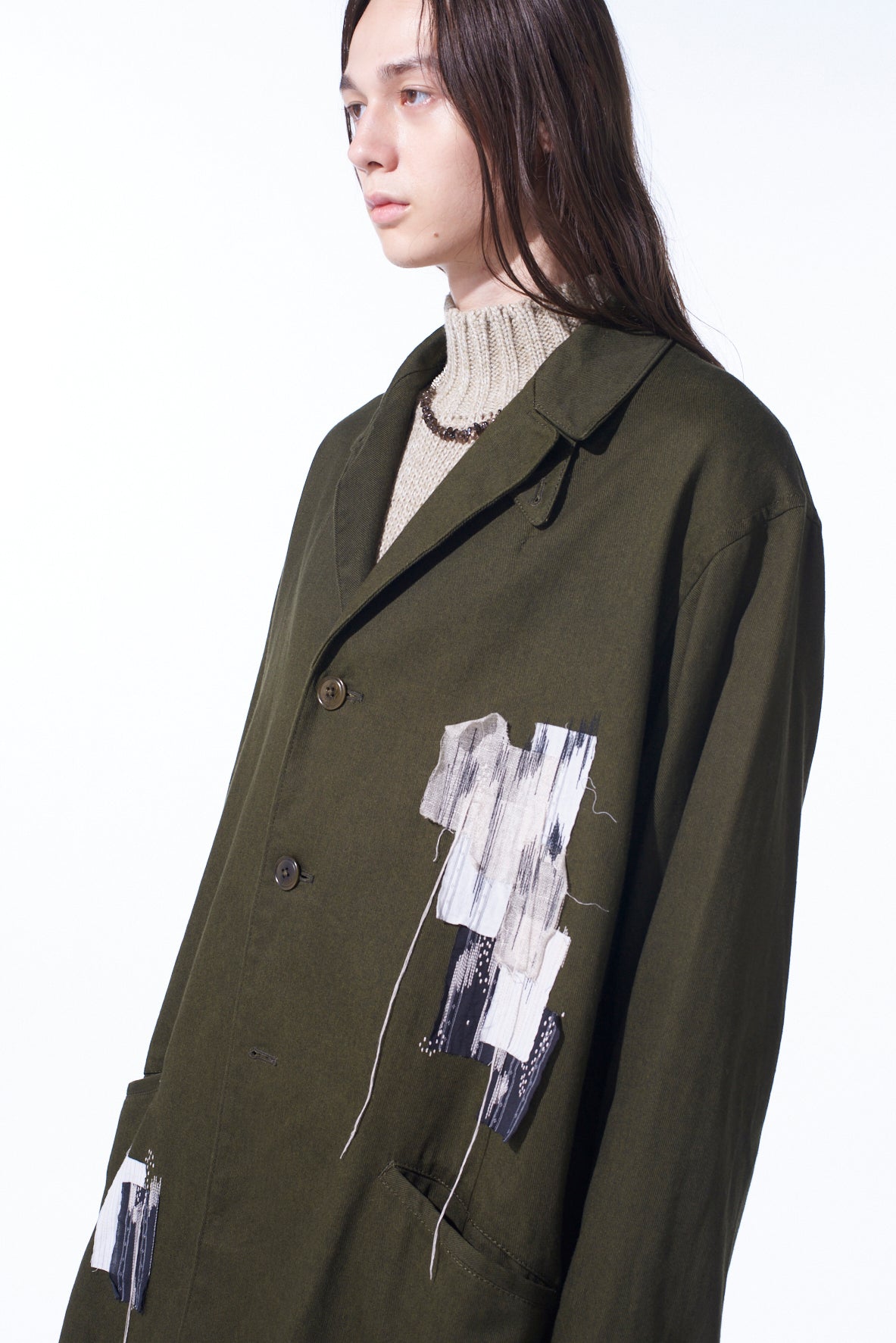 COTTON DRILL "BORO"APPLIQUE LONG JACKET