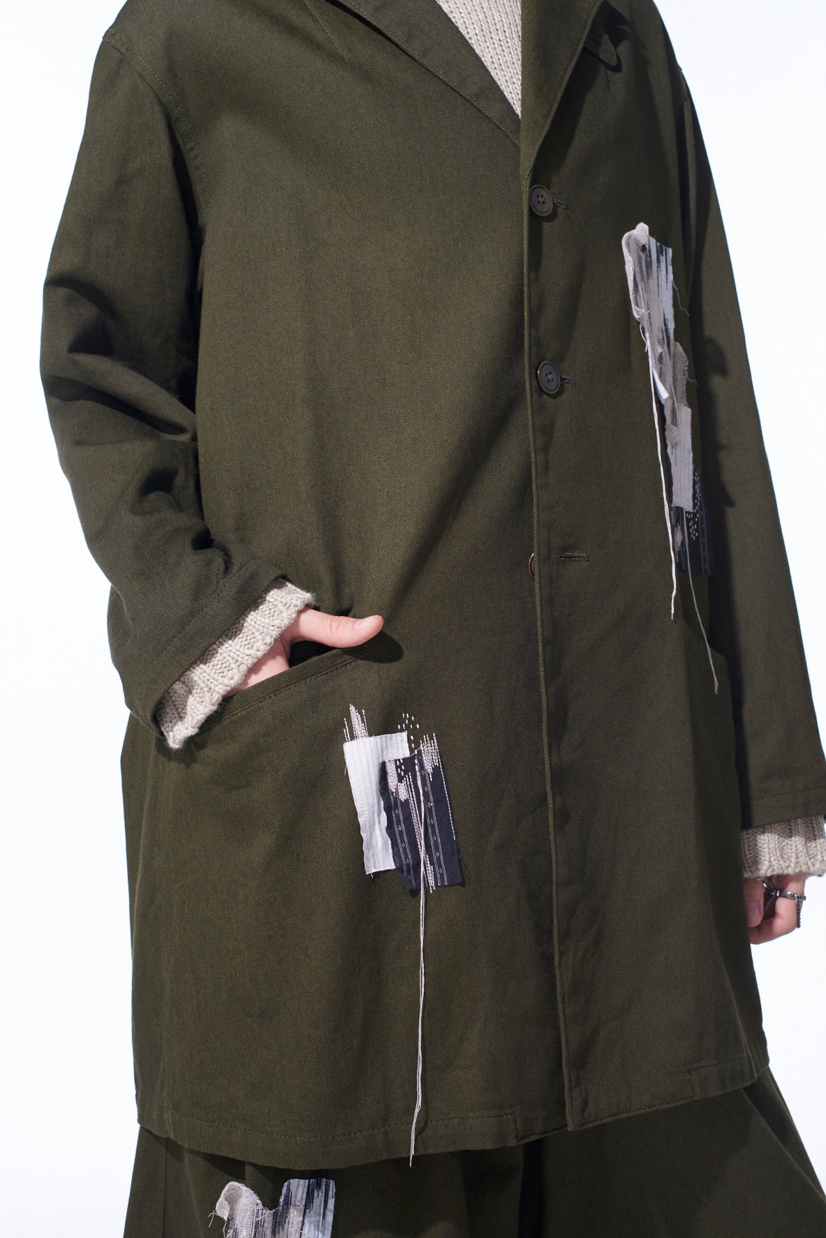 COTTON DRILL "BORO"APPLIQUE LONG JACKET