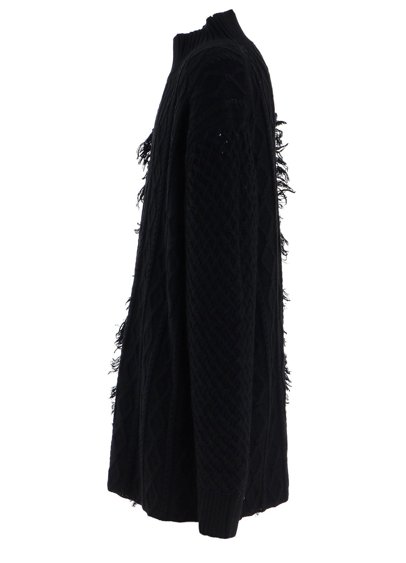 CORPILON BULKY WOOL ASYMMETRICAL FRINGE MOCK NECK KNIT