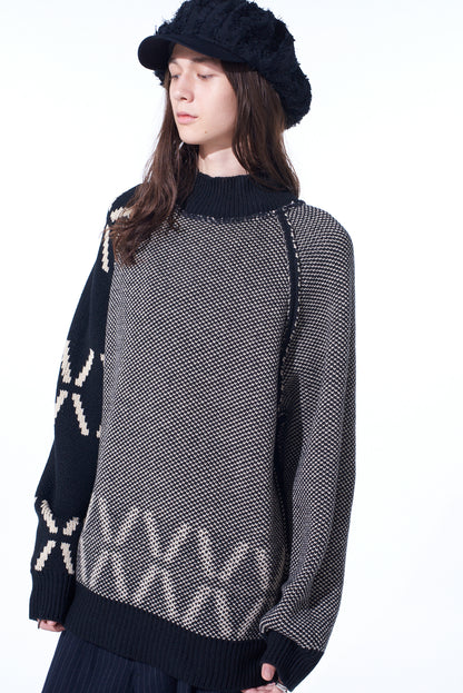 BULKY WOOL BIRDS EYE REVERSIBLE HIGH NECK KNIT