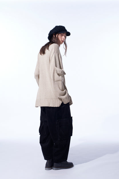 BULKY WOOL BIG POCKET PULLOVER