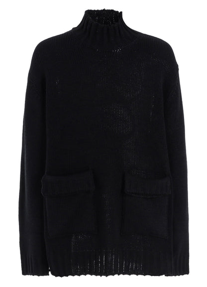 BULKY WOOL BIG POCKET HIGH NECK KNIT