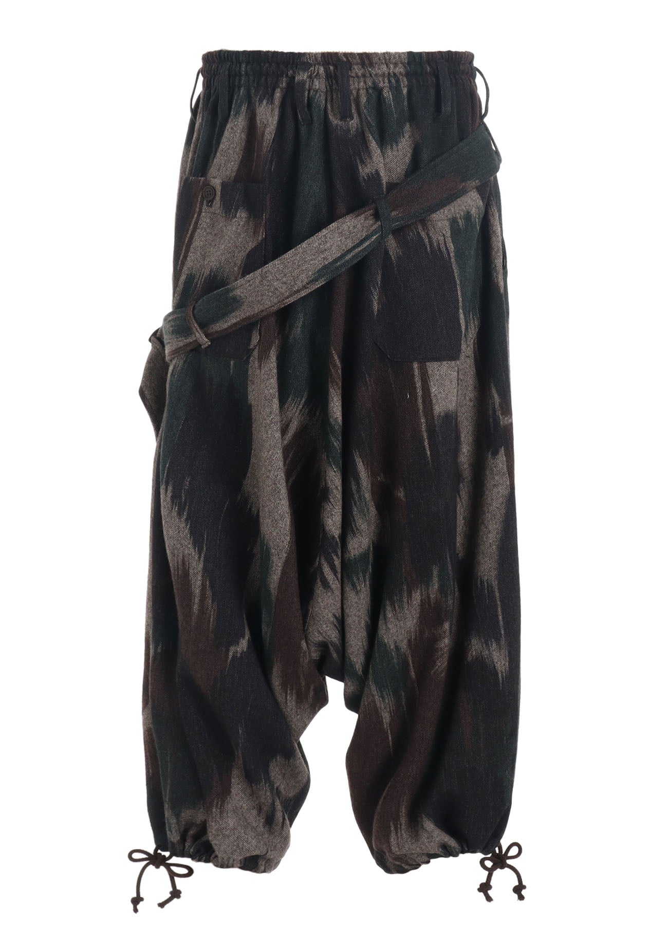 CAMOUFLAGE TWEED BELTED BALLOON SAROUEL PANTS