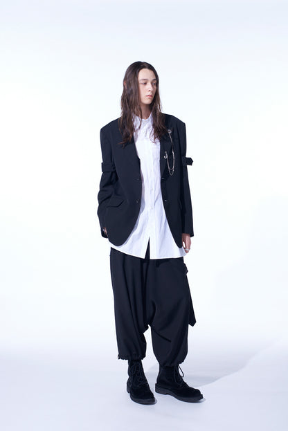 PE/GABARDINE BELTED BALLOON SAROUEL PANTS