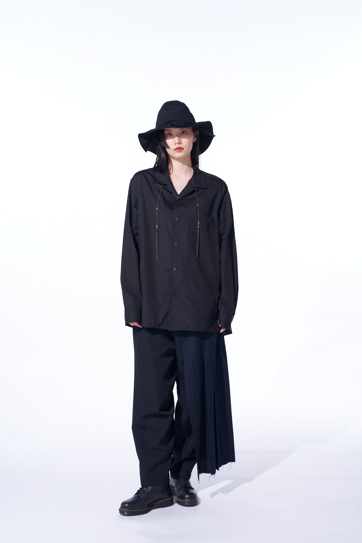 WASHER WOOL GABARDINE PLEATED WRAP PANTS