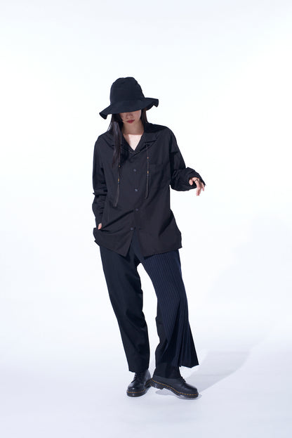 WASHER WOOL GABARDINE PLEATED WRAP PANTS