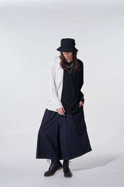 7OZ DENIM CRAZY PATCHWORK CULOTTE PANTS