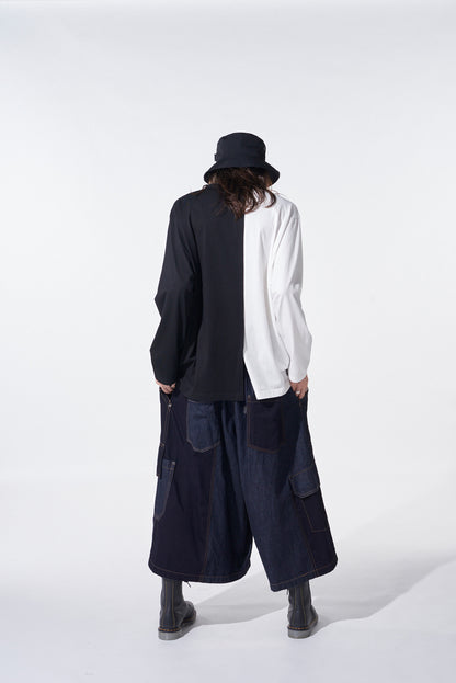 7OZ DENIM CRAZY PATCHWORK CULOTTE PANTS