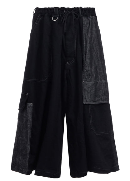 7OZ DENIM CRAZY PATCHWORK CULOTTE PANTS