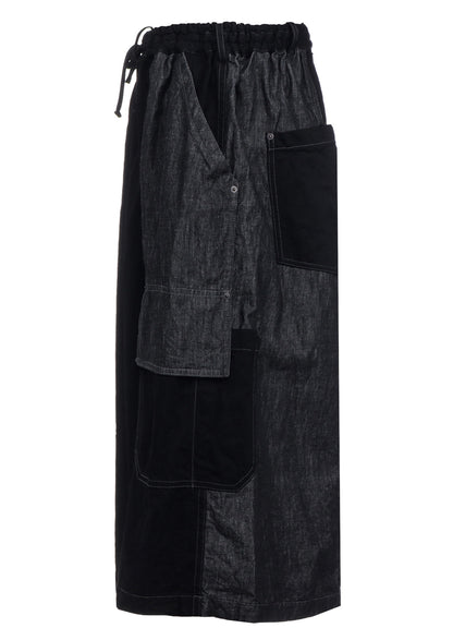 7OZ DENIM CRAZY PATCHWORK CULOTTE PANTS