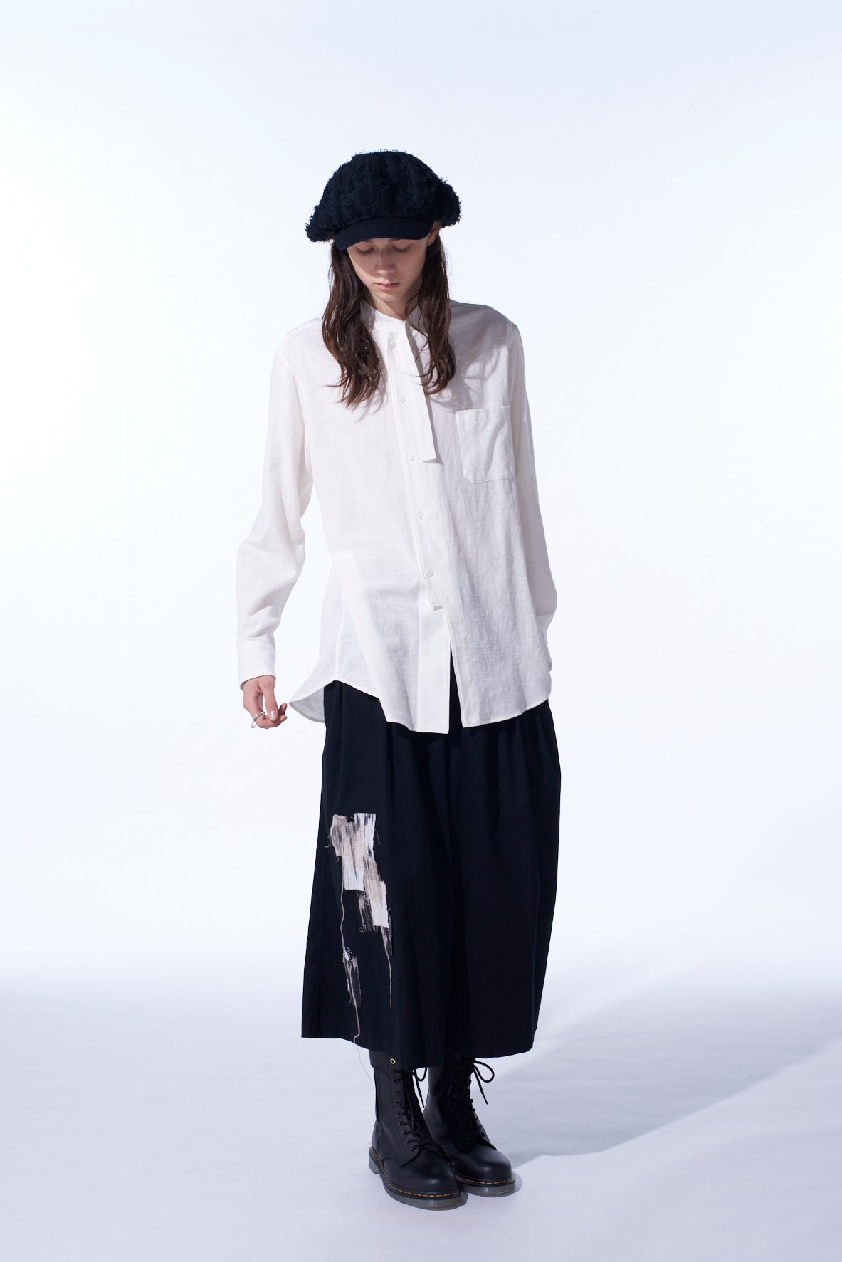 COTTON TWILL "BORO"APPLIQUE CULOTTE PANTS