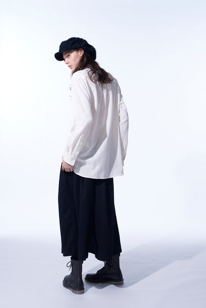 COTTON TWILL "BORO"APPLIQUE CULOTTE PANTS