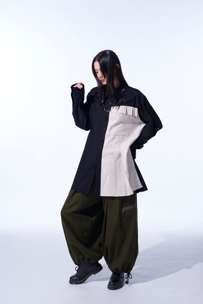 COTTON DRILL ZIPPER POCKET BALLOON PANTS