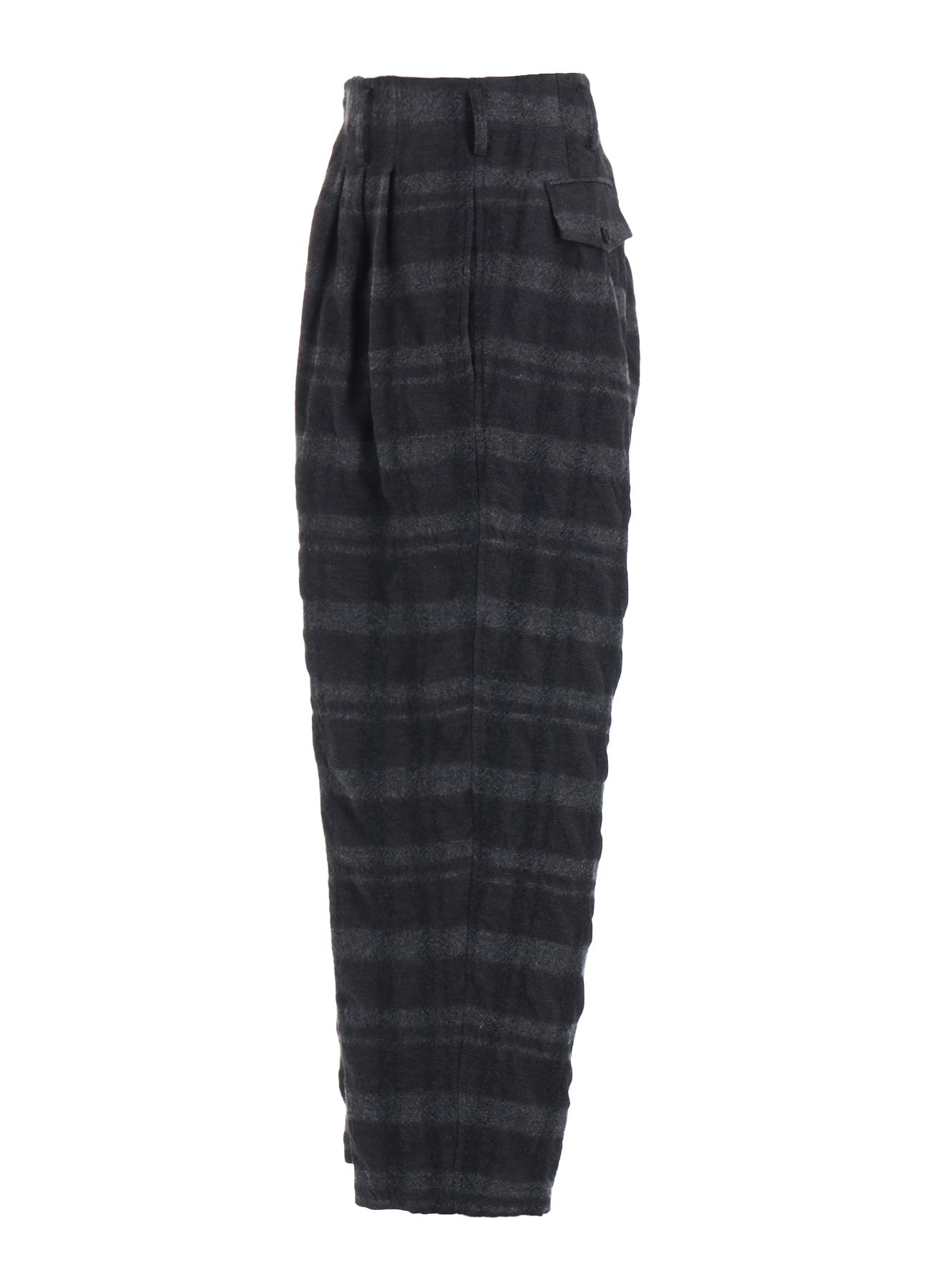 FULLING FINISHED SHADOW CHECK 3-TUCK WIDE TROUSERS