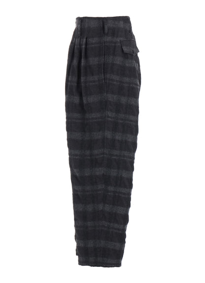 FULLING FINISHED SHADOW CHECK 3-TUCK WIDE TROUSERS