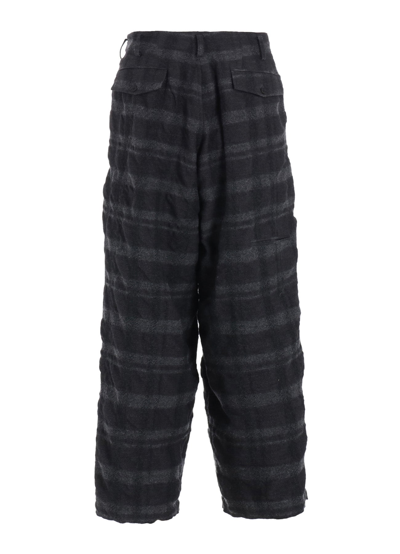 FULLING FINISHED SHADOW CHECK 3-TUCK WIDE TROUSERS