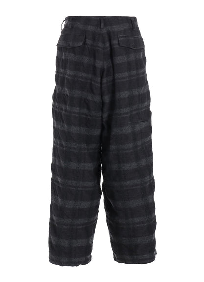 FULLING FINISHED SHADOW CHECK 3-TUCK WIDE TROUSERS