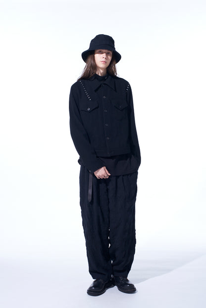 FULLING FINISHED SHADOW CHECK 3-TUCK WIDE TROUSERS