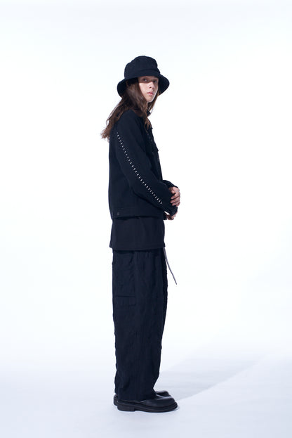 FULLING FINISHED SHADOW CHECK 3-TUCK WIDE TROUSERS