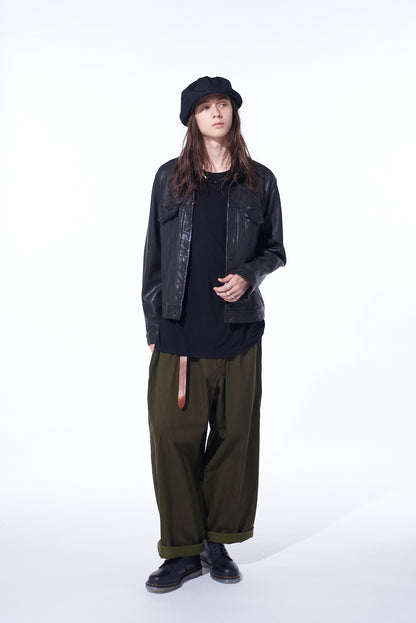 COTTON DRILL DRAWSTRING WIDE PANTS