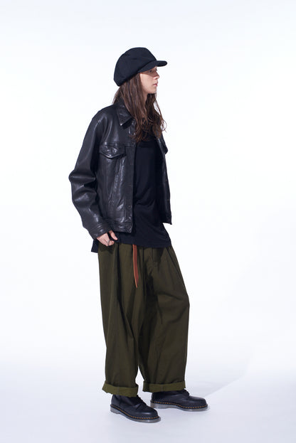 COTTON DRILL DRAWSTRING WIDE PANTS