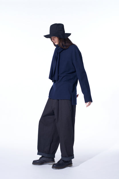 COTTON DRILL DRAWSTRING WIDE PANTS