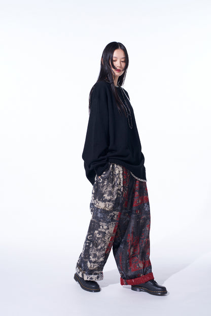 FLORAL JACQUARD DRAWSTRING WIDE PANTS