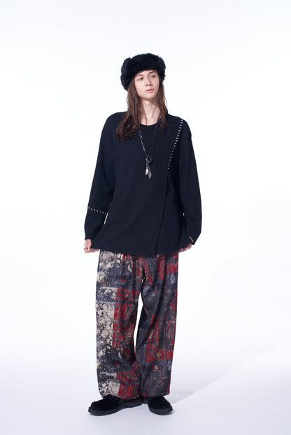 FLORAL JACQUARD DRAWSTRING WIDE PANTS