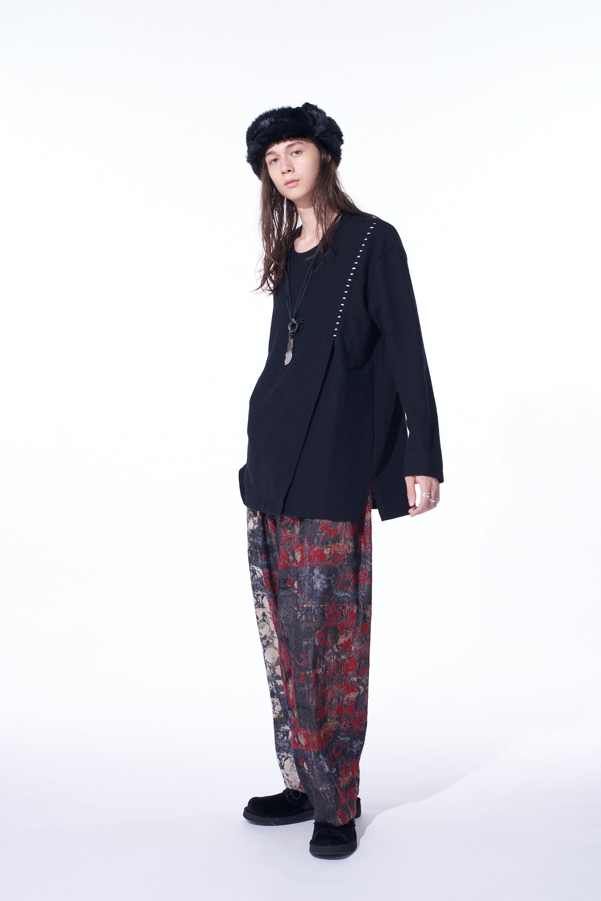 FLORAL JACQUARD DRAWSTRING WIDE PANTS