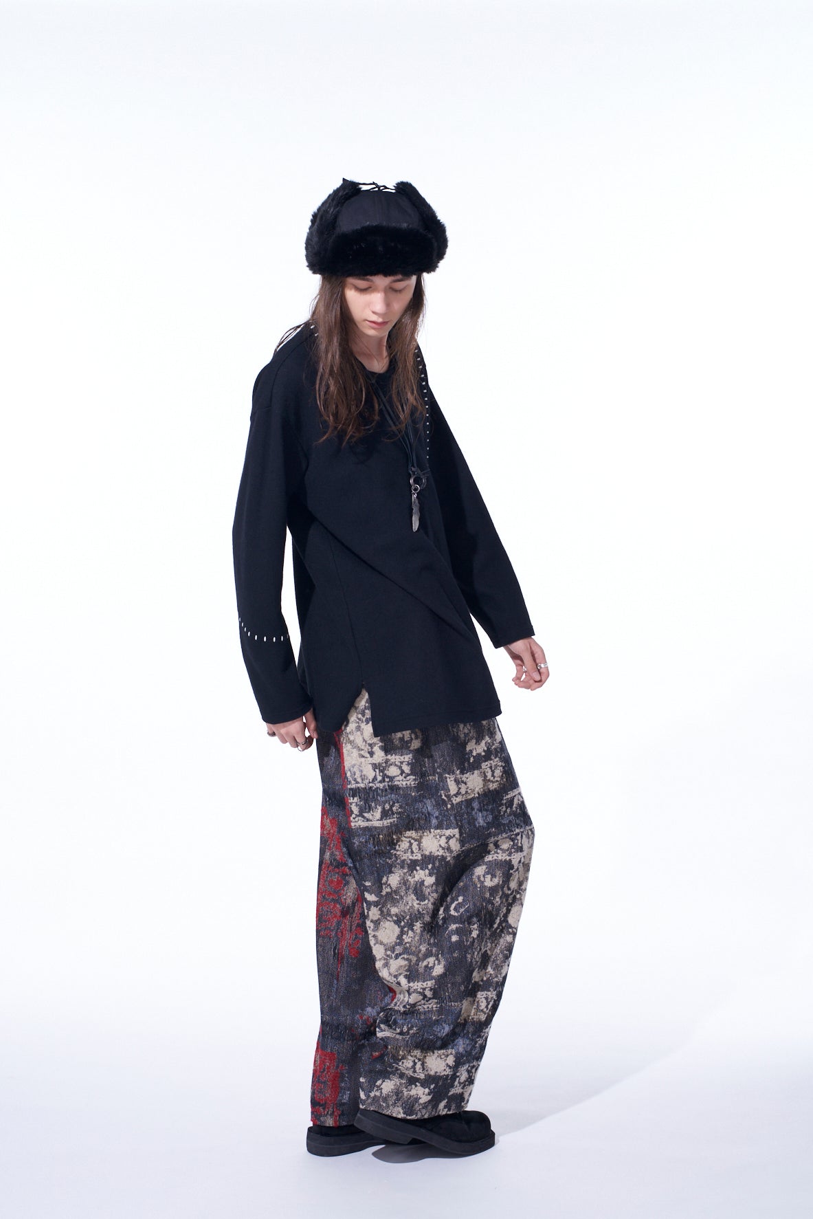 FLORAL JACQUARD DRAWSTRING WIDE PANTS