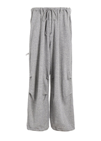 FRENCH TERRY KNEE TUCK WIDE PANTS